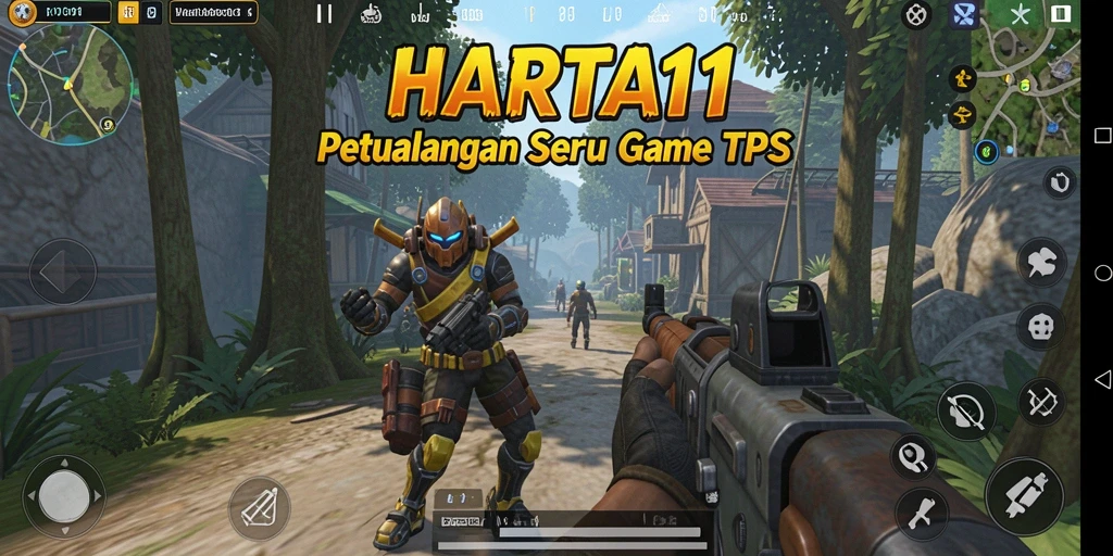 Screenshot gameplay HARTA11 dengan aksi pertempuran seru dalam TPS.
