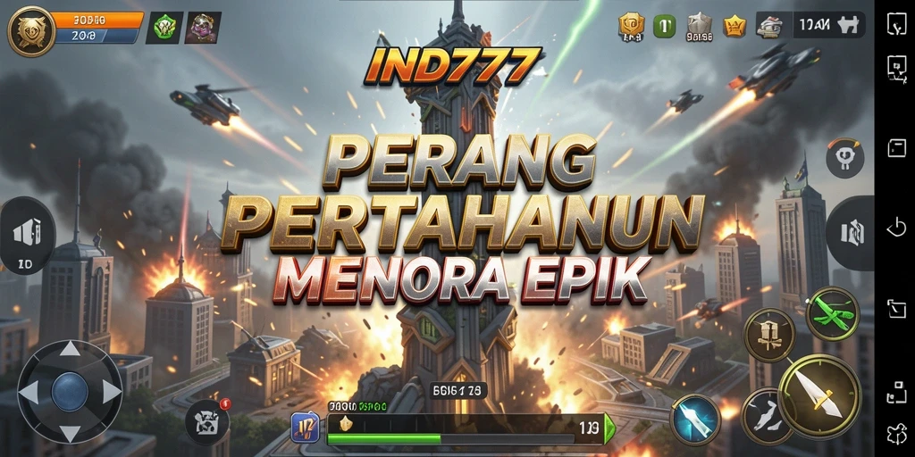 Tampilan screenshot utama IND777 menampilkan pertarungan menara yang strategis dan mendebarkan.