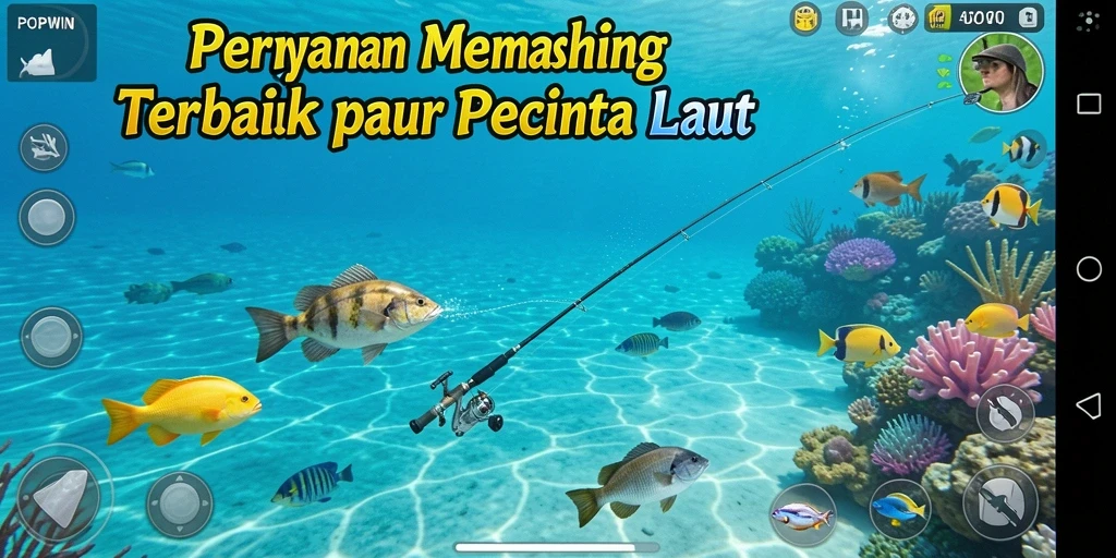 Screenshot gameplay POPWIN menampilkan serunya menangkap ikan di lautan virtual.