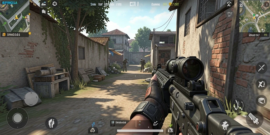Gambaran gameplay seru dalam SPINGILA saat bertempur dengan pemain lain.